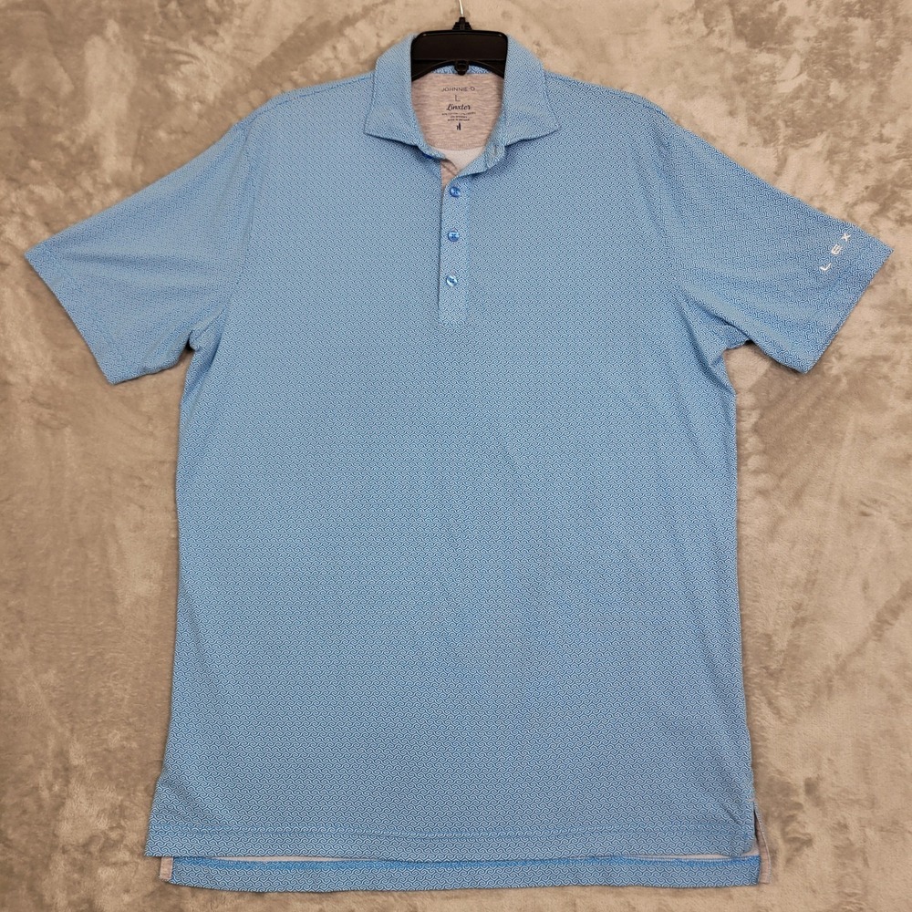 Johnnie-O Linxter Mens Golf Polo Shirt Large Blue Geometric Cotton Blend Logo